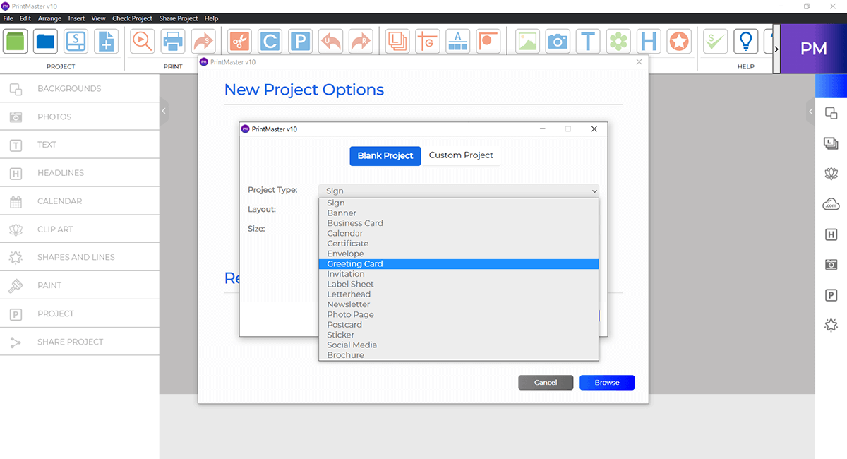 PrintMaster: Start from a ready-made design or a blank page