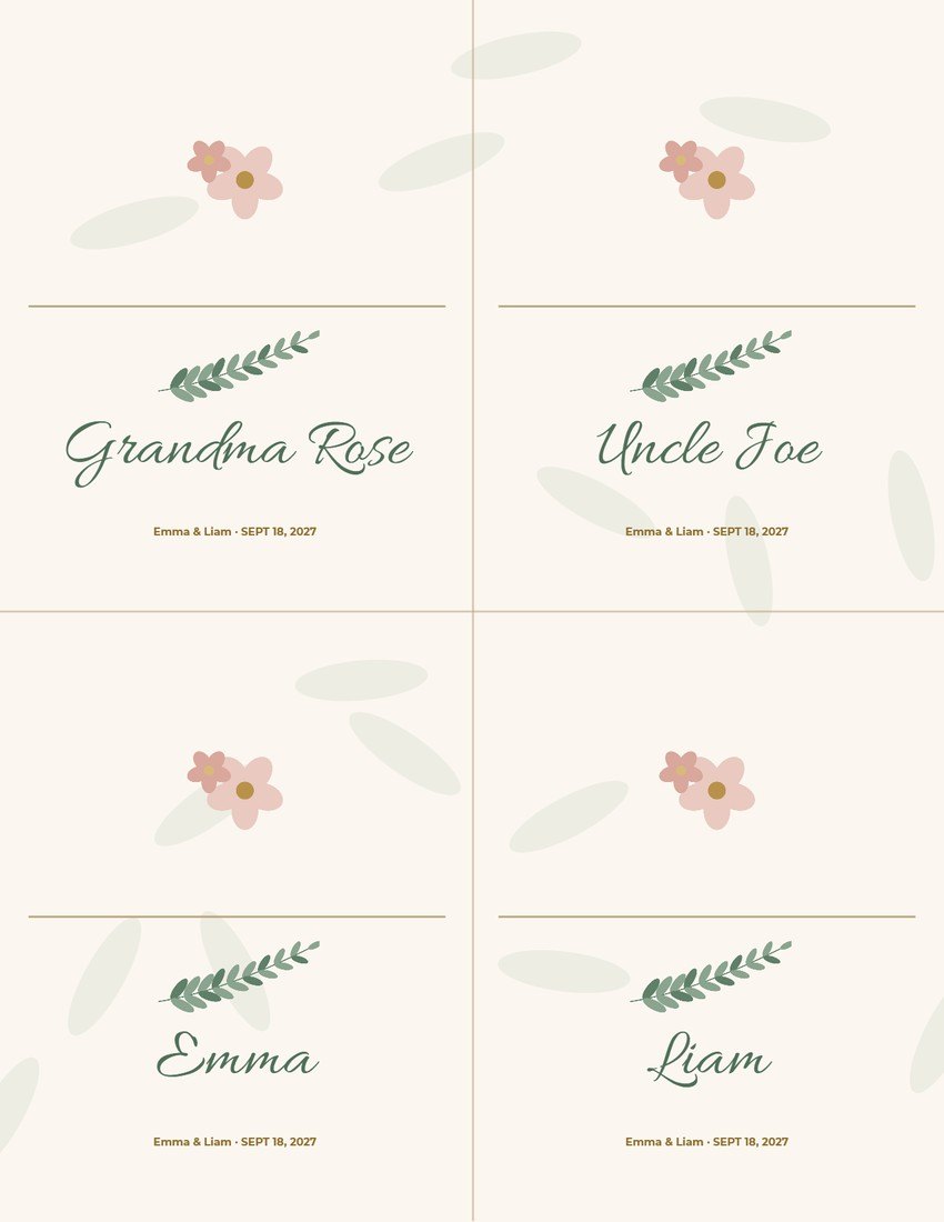 Ivory and Sage Wedding Place Cards