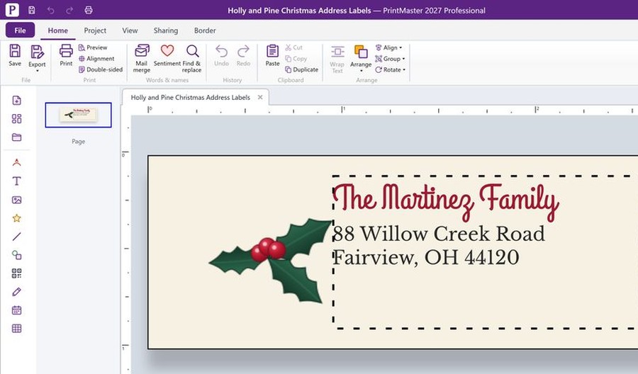 Address label templates in PrintMaster 2027