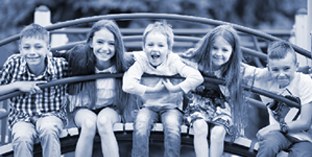 The same children's photo with a blue tint