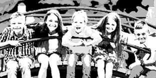 The same children's photo as a black and white sketch