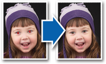A child before and after red-eye removal