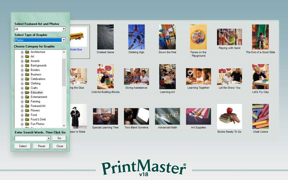 The photo collection browser in PrintMaster Gold